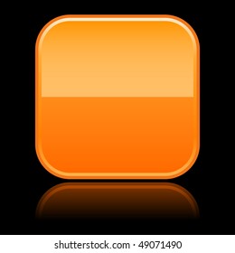 Orange glossy blank rounded squares buttons with reflection on black background