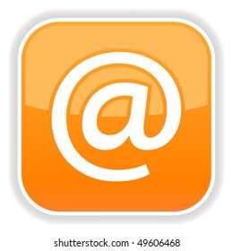 Orange glossy button with arrobase on white