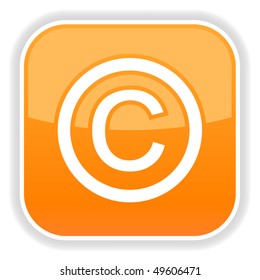 Orange glossy button with copyright symbol on white