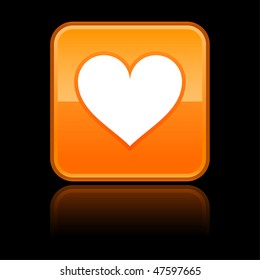 Orange glossy button with heart symbol on black background
