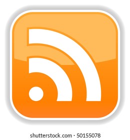 Orange glossy button with rss and drop shadow on white