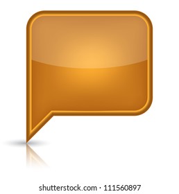 Orange glossy empty speech bubble web button icon. Rounded rectangle shape with black shadow and reflection on white background.