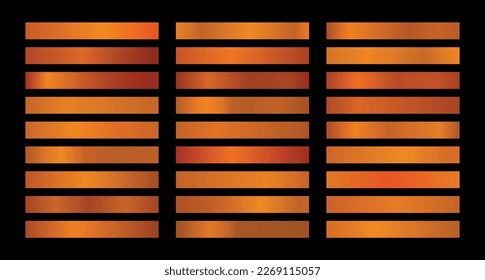 Gradiente de color naranja brillante, textura de lámina metálica. Juego de muestra de color. Colección de gradientes vectoriales de alta calidad. Fondo metálico brillante. Elemento de diseño.