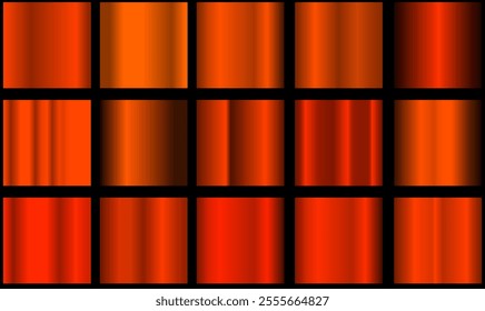 Orange glossy gradient, metal foil texture. Color swatch set. Collection of high quality vector gradients. Shiny metallic background. Design element..