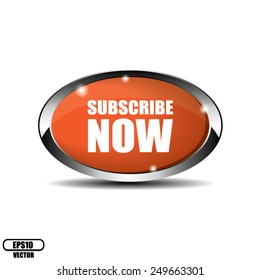 Orange Glossy Metallic Border Style Subscribe Now Icon, Badge, Button, Label or Sticker Isolated on White Background. Vector illustration