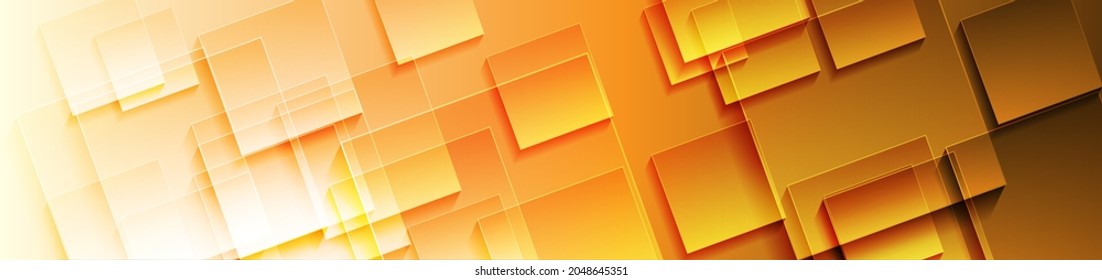 Orange glossy squares abstract tech banner design. Geometric vector background