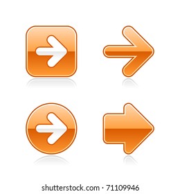 Orange glossy web 2.0 arrow button with gray reflection on white