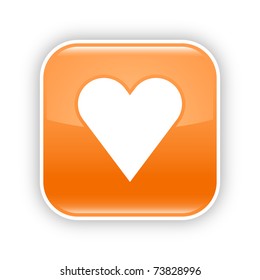 Orange glossy web 2.0 button with heart sign. Rounded square sticker with shadow on white. 10 eps