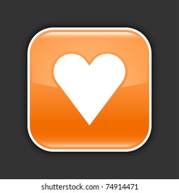 Orange glossy web 2.0 button with heart sign. Rounded square with drop shadow on gray. 10 eps