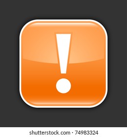 Orange glossy web 2.0 icon with attention sign. Rounded square button with shadow on gray. 10 eps