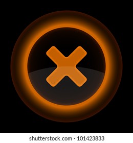 Orange glossy web button with delete sign. Shape icon on black background. 10 eps