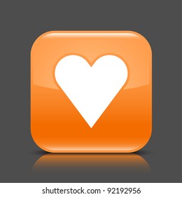 Orange glossy web button with heart sign. Rounded square shape icon with black shadow and colored reflection on dark gray background. This vector illustration saved in 8 eps