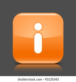 Orange glossy web button with information sign. Rounded square shape icon with black shadow and colored reflection on dark gray background. This vector illustration created and saved in 8 eps