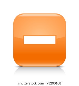 Orange glossy web button with minus sign. Rounded square shape icon with shadow and reflection on white background. This vector illustration created and saved in 8 eps