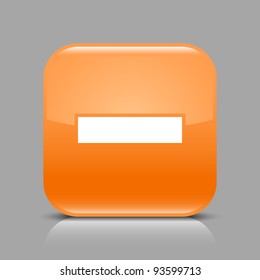 Orange glossy web button with minus sign. Rounded square shape icon with black shadow and light reflection on gray background. This vector illustration saved in 8 eps. See more buttons in my gallery