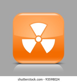 Orange glossy web button with radiation sign. Rounded square shape icon with black shadow and light reflection on gray background. This vector saved in 8 eps. See more buttons in my gallery