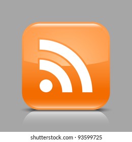 Orange glossy web button with RSS feed sign. Rounded square shape icon with black shadow and light reflection on gray background. This illustration saved in 8 eps. See more buttons in my gallery