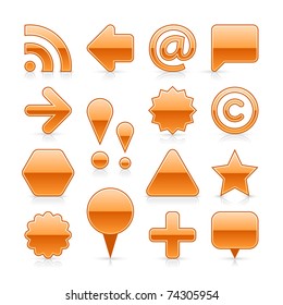 Orange glossy web button set with gray shadow and grey reflection on white background