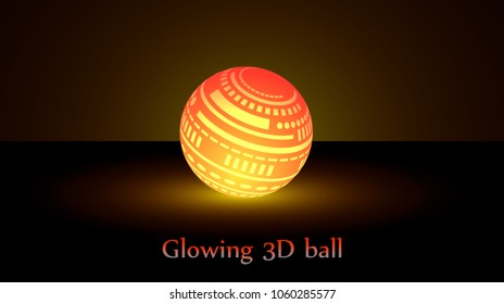 Orange glowing 3d ball on the background of the horizon. Vector for your graphic design.