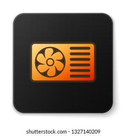 Orange glowing Air conditioner with fresh air icon isolated on white background. Split system air conditioning sign. Cool and cold climate control system. Black square button. Vector Illustration