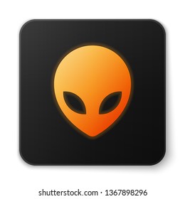 Orange glowing Alien icon isolated on white background. Extraterrestrial alien face or head symbol. Black square button. Vector Illustration