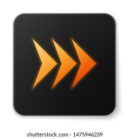 Orange glowing Arrow icon isolated on white background. Direction Arrowhead symbol. Navigation pointer sign. Black square button. Vector Illustration