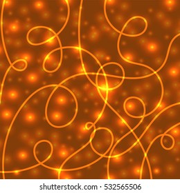 Orange glowing background with paper streamer and soft bokeh.Vector elements can be used as backdrop to your design.