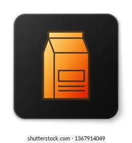Orange glowing Bag of food icon isolated on white background. Food for animals. Pet food package. Black square button. Vector Illustration