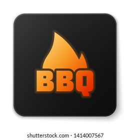 Orange glowing Barbecue fire flame icon isolated on white background. Heat symbol. BBQ grill party. Black square button. Vector Illustration