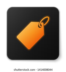 Orange glowing Blank label template price tag icon isolated on white background. Empty shopping discount sticker. Template discount banner. Black square button. Vector Illustration