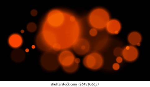Orange glowing bokeh with layered circle particles and blur effect on black backdrop. Creates a dramatic, energetic visual for digital compositions.