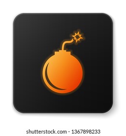 Orange glowing Bomb ready to explode icon isolated on white background. Black square button. Vector Illustration