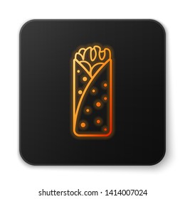 Orange glowing Burrito icon isolated on white background. Traditional mexican fast food. Black square button. Vector Illustration