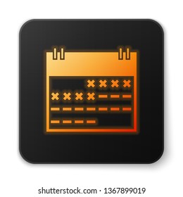 Orange glowing Calendar icon isolated on white background. Black square button. Vector Illustration