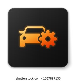 Orange glowing Car service icon isolated on white background. Auto mechanic service. Mechanic service. Repair service auto mechanic. Maintenance sign. Black square button. Vector Illustration