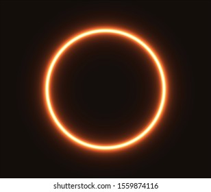 Orange glowing circle. Neon abstraction for print advertising and banner.