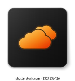 Orange glowing Cloud icon isolated on white background. Black square button. Vector Illustration