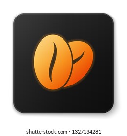Orange glowing Coffee beans icon isolated on white background. Black square button. Vector Illustration