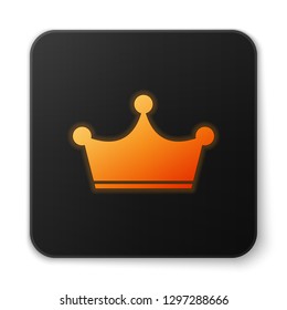 Orange glowing Crown icon isolated on white background. Black square button. Vector Illustration