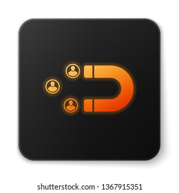 Orange glowing Customer attracting icon isolated on white background. Customer retention, support and service. Customer people attracting with magnet. Black square button. Vector Illustration Orange glowing Customer attracting icon isolated on white background. Customer retention, support and service. Customer people attracting with magnet. Black square button. Vector Illustration