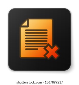 Orange glowing Delete file document icon isolated on white background. Rejected document icon. Cross on paper. Black square button. Vector Illustration