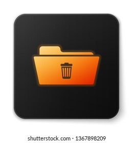 Orange glowing Delete folder icon isolated on white background. Folder with recycle bin. Delete or error folder. Close computer information folder sign. Black square button. Vector Illustration