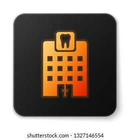 Orange glowing Dental clinic icon isolated on white background. Dentistry center symbol. Black square button. Vector Illustration