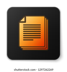 Orange glowing Document icon isolated on white background. File icon. Checklist icon. Business concept. Flat design. Black square button. Vector Illustration