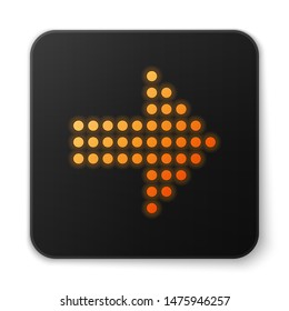 Orange glowing Dots arrow icon isolated on white background. Halftone arrow. Dotted arrow sign. Black square button. Vector Illustration