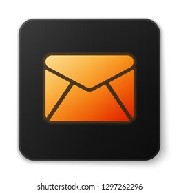 Orange glowing Envelope icon isolated on white background. Email message letter symbol. Flat design. Black square button. Vector Illustration