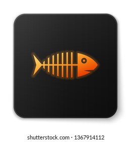Orange glowing Fish skeleton icon isolated on white background. Fish bone sign. Black square button. Vector Illustration