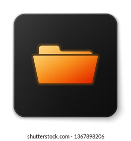 Orange glowing Folder icon isolated on white background. Black square button. Vector Illustration