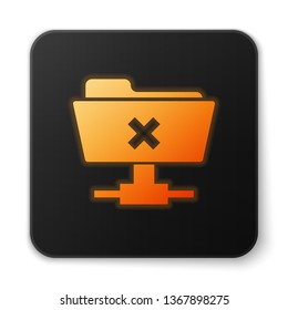 Orange glowing FTP cancel operation icon on white background. Concept of software update, transfer protocol, router, teamwork tool management, copy process. Black square button. Vector Illustration