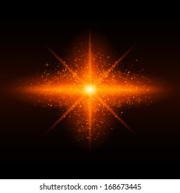 Orange glowing galaxy with bright flare in centre on black background.